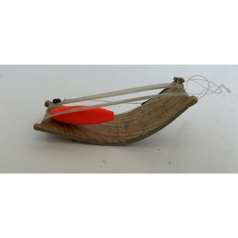 Vintage Wooden Hand Line Fishing Spool w/ Carolina 80 Bobber Line Sinker Hook